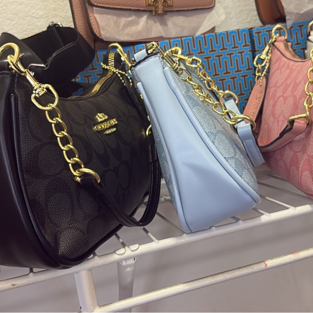 Coach Light Blue Shoulder Bag with Gold Chain Strap